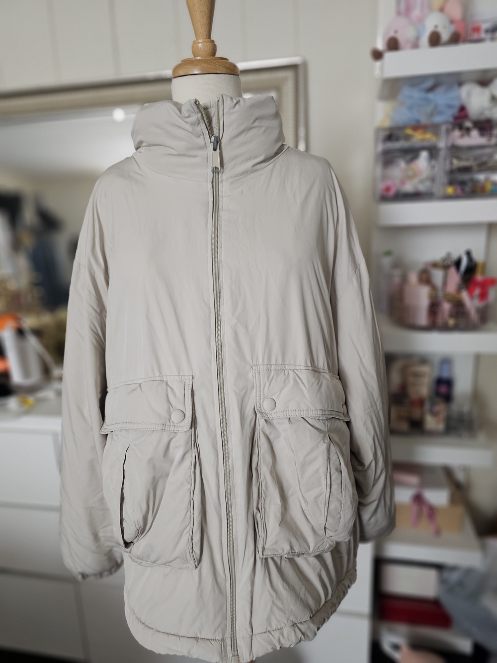 We The Free Light Beige Puffer Coat with High Collar